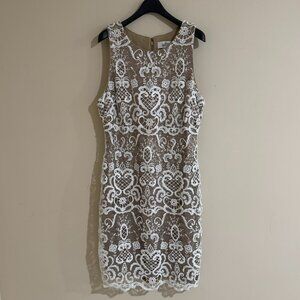 [Belle Badgley Mischka] Sleeveless Gold Sequin Lace Overlay Cocktail Dress (10)